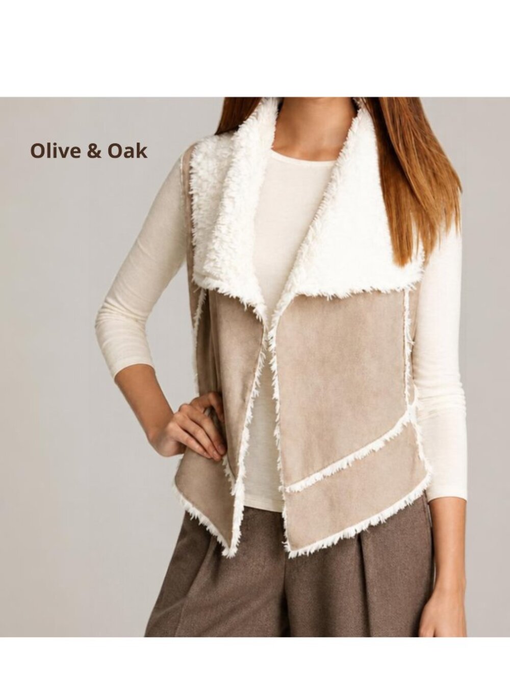 Olive & Oak luxury faux sherpa shearling sleeveless vest in beige and cream M